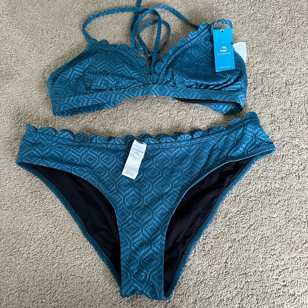Cupshe Teal Textured Bikini Set